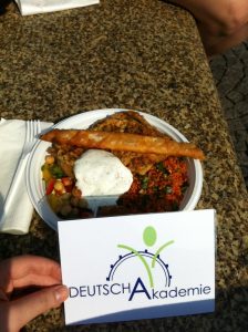 My lunch last week! A fried zucchini cake with cous cous.